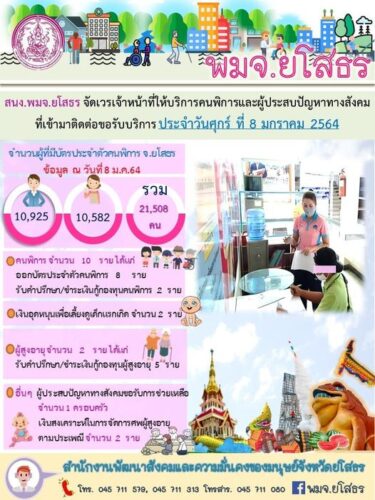 สนง.พมจ.ยโสธร จัดเวรเจ้าหน้าที่ให้บริการคนพิการและผู้ประสบปัญหาทางสังคม ที่เข้ามาติดต่อขอรับบริการ